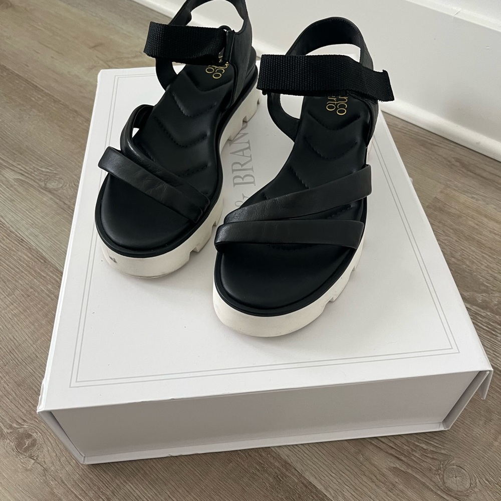 Franco Sarto Black and White Strappy Sandals